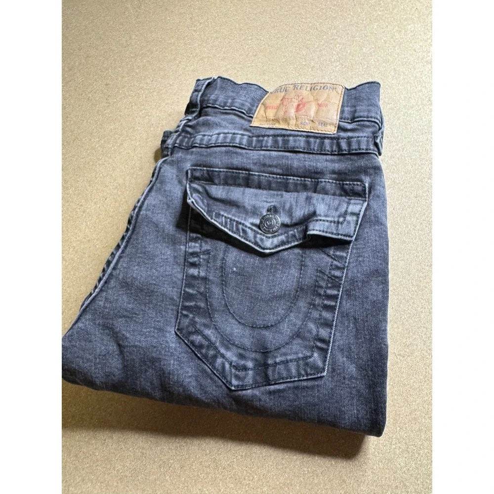 True Religion Ricky Relaxed Straight Jeans Charcoal‎ Gray Mens 36 Flap Pocket